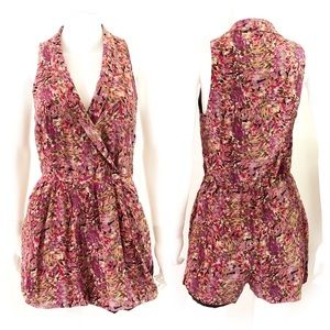 BEBE sleeveless silky shorty romper, painterly XS